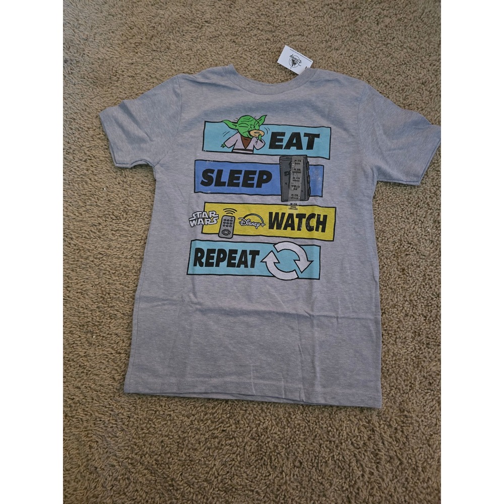 Disney Star Wars Boys Yoda Eat Sleep Watch Repeat Gray Graphic T-Shirt M 7/8